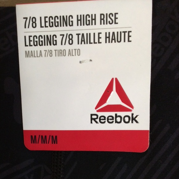 NEW Ladies 7/8 Reebok Leggings | Size Medium | Black and Grey Logo | 2 Pockets - Picture 5 of 14